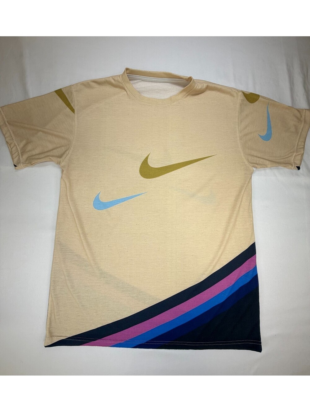 Nike Men's T Shirt Short Sleeve Crew Neck Logo Graphic Print Size L Beige